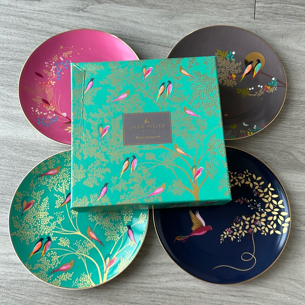 NWT Sara Miller Portmeirion Chelsea Set of 4 Cake Plates